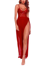 56-Red 2-Piece Black Lingerie Set – Deep V Lace Teddy & Mesh Wrap Skirt